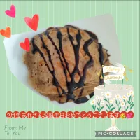 バナナ珈琲入りチョコパンケーキで2月生まれさんお誕生日おめでとうございます🎉🥳💖🎂✨| m.rafuさん