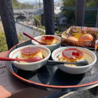岡本屋　地獄蒸しプリン🍮とゆで卵|さくたえさん