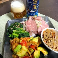 2/14晩酌：アボカドキムチとローストビーフ|ななみんさん