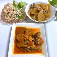 鶏肉とズッキーニのトマト煮献立