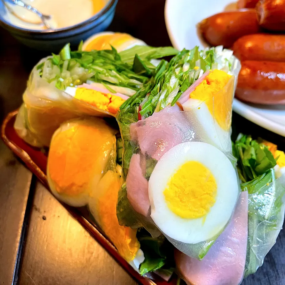 ルッコラとゆで卵の生春巻き|DKさん