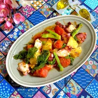 タコ🐙と春野菜のバジル炒め🌿