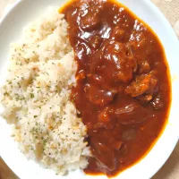 LAWSONのハヤシライス、エビフライとサラダ|m.rafuさん