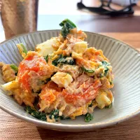 サラダ　豆腐ツナドレの人参ほうれん草卵|renharuruさん