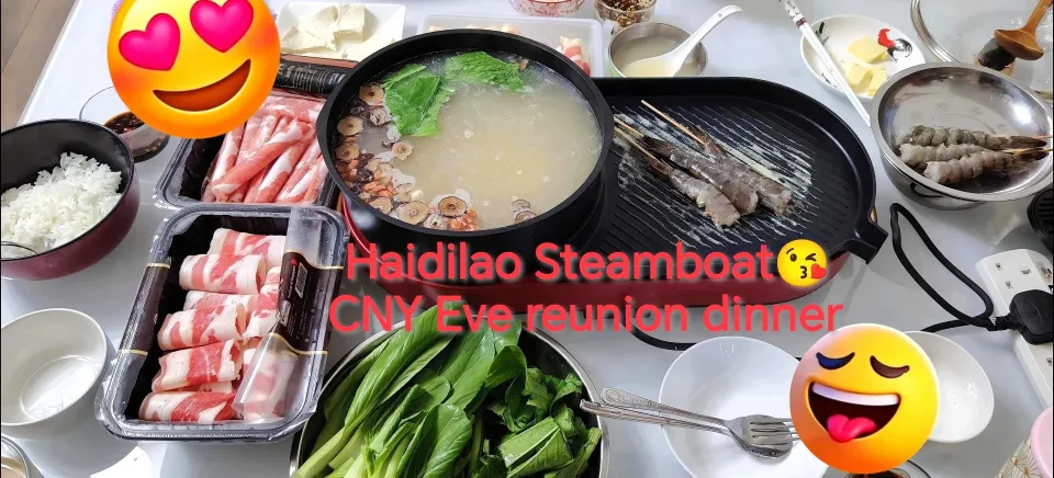 Celebrate Chinese New Year's eve reunion dinner 🤗 Shabu Beef short plate, black pork, Tofu, Veggies, Prawns|🍒lynnlicious🍒さん