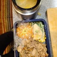 新じゃが菜の花明太マヨ和え、豚ポン酢、しそわかめ、白菜えのき味噌汁弁当2/17|まりっぺ2026さん