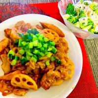 ✩.*˚れんこんとごぼうと豚こまのカリカリ黒酢炒め