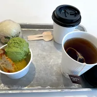 ジェラート（抹茶、南瓜）、アールグレイ、ツナサンド、コーヒー| こいちさん