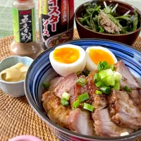 チャーシュー丼＆水菜とツナのチョレギサラダ
