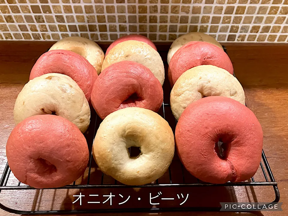 オニオンベーグル＆ビーツベーグル🥯|きみちさん