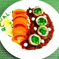 菜の花の肉巻き　トマトソースがけ|まめもにおさん