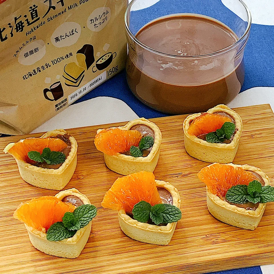 レンチンで豆腐チョコカスタードハートオレンジタルト|アスママさん
