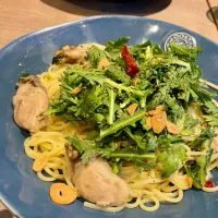 広島産かきと春菊のパスタ★リトルシェフにんにく|leimomiさん
