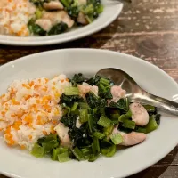 鶏肉とちぢみ小松菜のスープ煮|七海さん