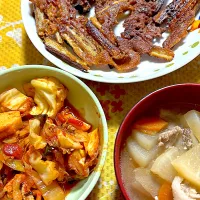 豚汁　豚キムチ　牛蒡の唐焼き|4jinoanataさん