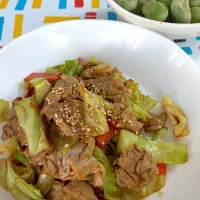 豚肉のニンニク炒めとそら豆|🍒ふみりん🍒さん