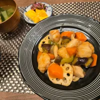 鶏肉と野菜の甘辛酢炒め