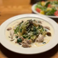 2/23の夕食　ほうれん草と鶏のクリームパスタ|yoneさん