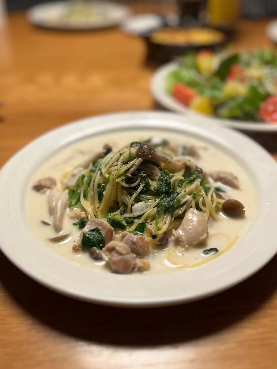 2/23の夕食　ほうれん草と鶏のクリームパスタ|yoneさん