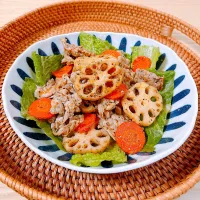 蓮根と豚肉のガーリック炒め|みゅうれおさん