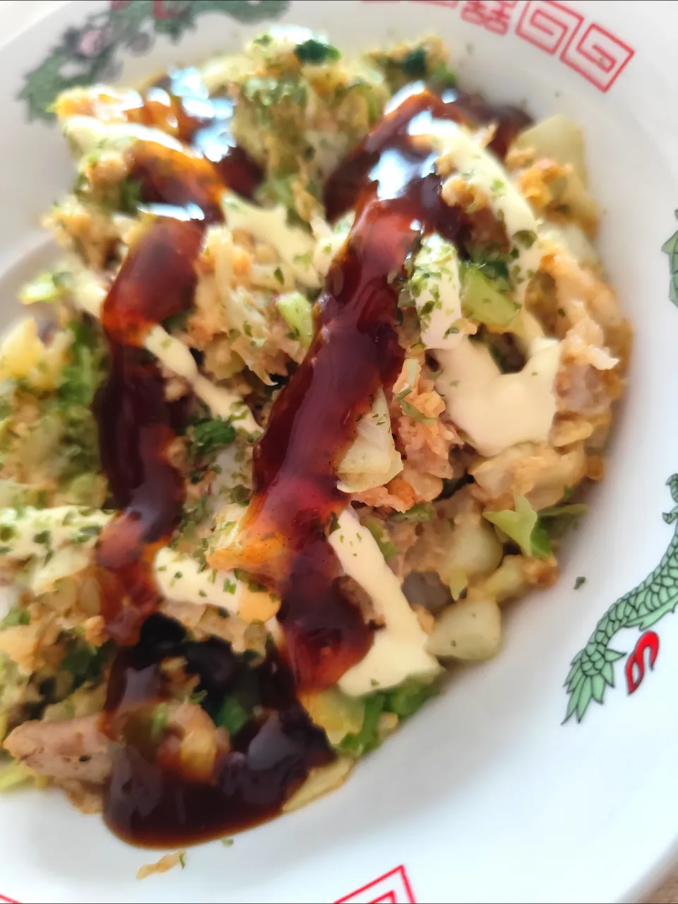 息子朝ごはんお好み焼き風丼(山芋入り)|m.rafuさん