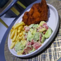 fries, pork tonkatsu and avo salad🥗|tahさん