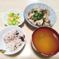 2026 0224　豚肉となすのポン酢炒め　白菜のにんにく生姜生塩糀和え　豆腐とわかめのお味噌汁|いもこ。さん