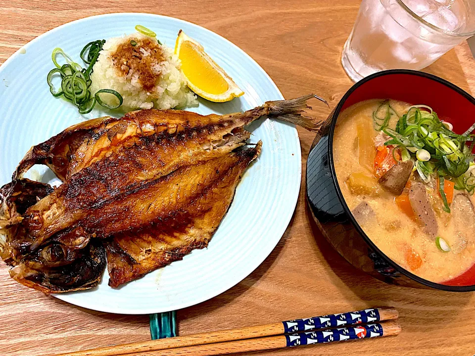 アジの干物の晩酌セット|単身赴任のっちさん