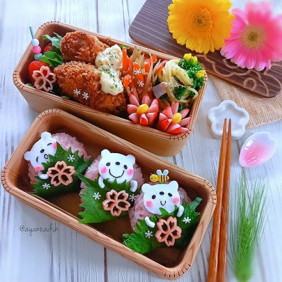 🌸桜餅風おにぎり弁当🌸|ayano.adshさん