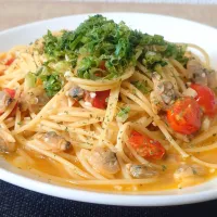 あさりとミニトマトのスープパスタ