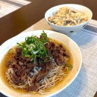 牛すきぶっかけ蕎麦（冷）&鯖の炊き込みご飯| ⭐︎まーしー⭐︎さん