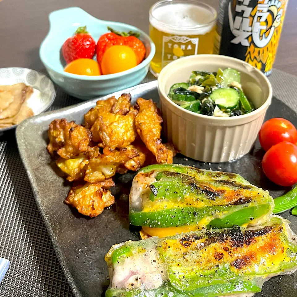 2/28晩酌：豚とピーマンのカリカリ巻き焼き|ななみんさん