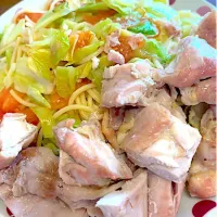 鶏もも肉グリル、キャベツとトマトのオイルスパゲティ|masaさん