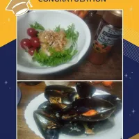 わさび菜のサラダとムール貝のバター蒸し|にんにくと唐辛子が特に好き❤️(元シャリマー)さん