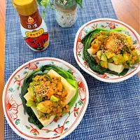 蒸し高野豆腐の納豆キムチのせ|りおさん