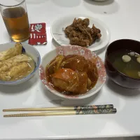 久々に晩御飯投稿(^^)☆厚揚げの生姜醤油煮☆豚プルコギ☆鱈の甘酢餡☆インスタント味噌汁| Saharaさん