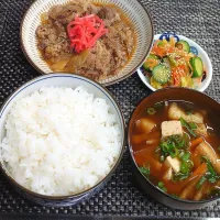 いつもの牛皿定食でムスコの置きランチ| からあげビールさん