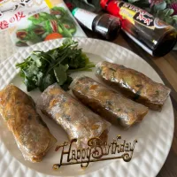 パパ氏さんの料理 ヨー・チューン🇱🇦と生ハムとクリームチーズのハーブロール🌿でお誕生日おめでとうございます🎂🎉