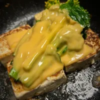 豆腐と菜の花のマヨ焼きチェダー載せ。2026.3.3。| FU-TEN 古原貴大さん