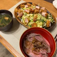 ローストビーフ丼とご飯になるサラダ|マサムネさん