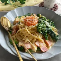 ringonamaさんの料理 ベーコンと菜の花のカルボナーラ風✨|スイーツポテトさん