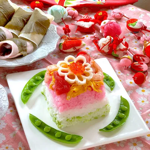 「沖縄・奄美のきびオリゴ」を使ってみたSnapdishの料理・レシピ写真:菱餅風ちらし寿司🎎🌸