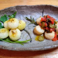 ホタテのムニエル ラビゴットソース と ペコロスのグラッセ|なつさん