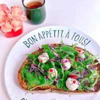 モッツァレラチーズと水菜のスモーブロー🌿| sakiさん