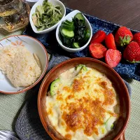3/4晩ご飯：長芋とアボカドの明太子グラタン|ななみんさん