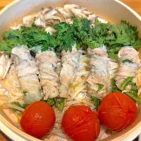 蒸籠蒸し（春菊の豚バラ巻き）|じゅんさんさん