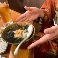 今日の晩ご飯@「どて焼き 島正」さん⑩  〆のさけ茶漬けをいただきまーす😋|なびさん