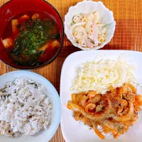 ポークチャップ♡お味噌汁♡マカロニサラダ♡|まゆかさん