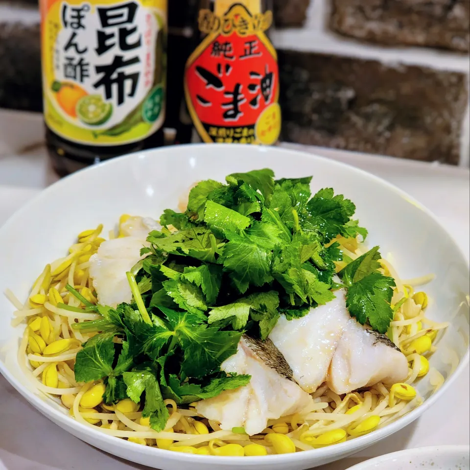 鱈と豆もやしのレンチン蒸し×ごま油|ひかるさん