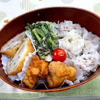 椎茸肉詰揚、唐揚、シウマイ、春菊和🍱|なお🅿️さん